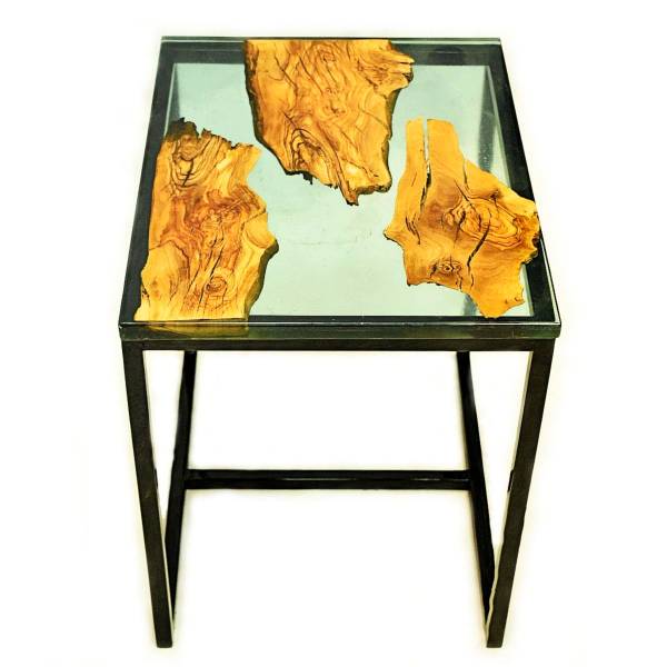 Olive wood clear epoxy side tables set