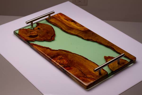 Olive wood clear epoxy serving tray