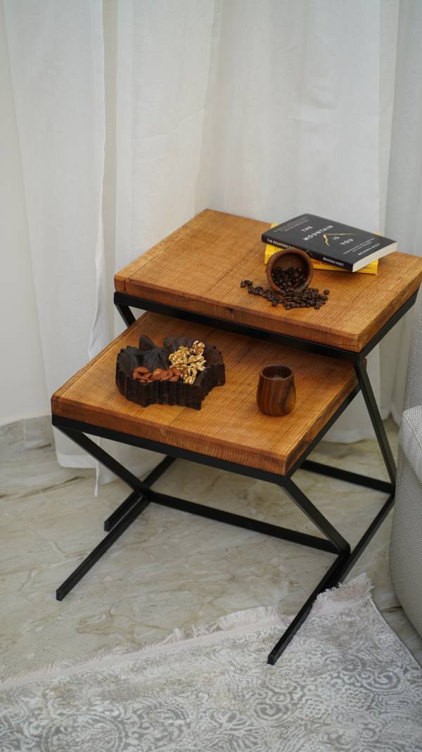 Oak wood Z side tables set - Image 2