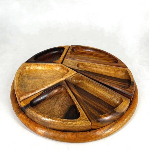 Asersus Wood Nuts Serving Plate w/ 6 mini plates - Image 2