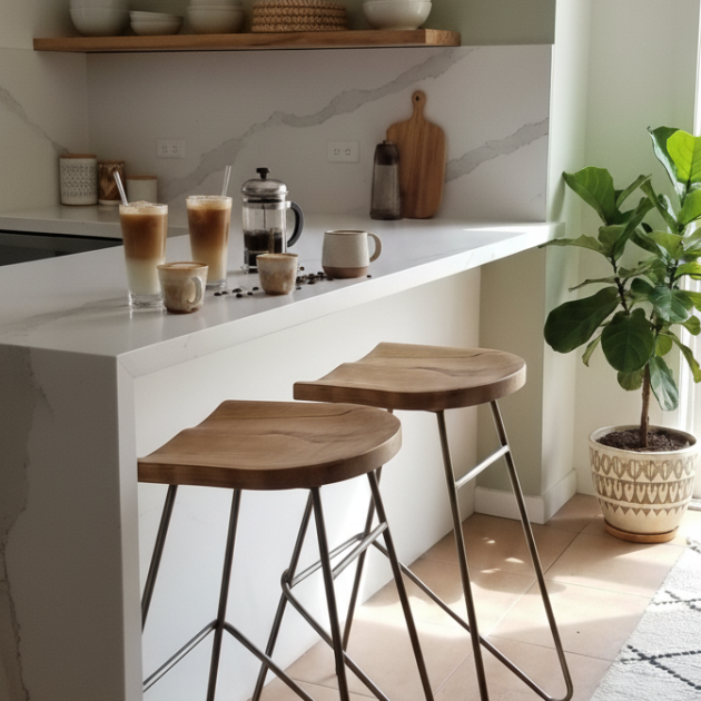 Oak wooden high stool chair